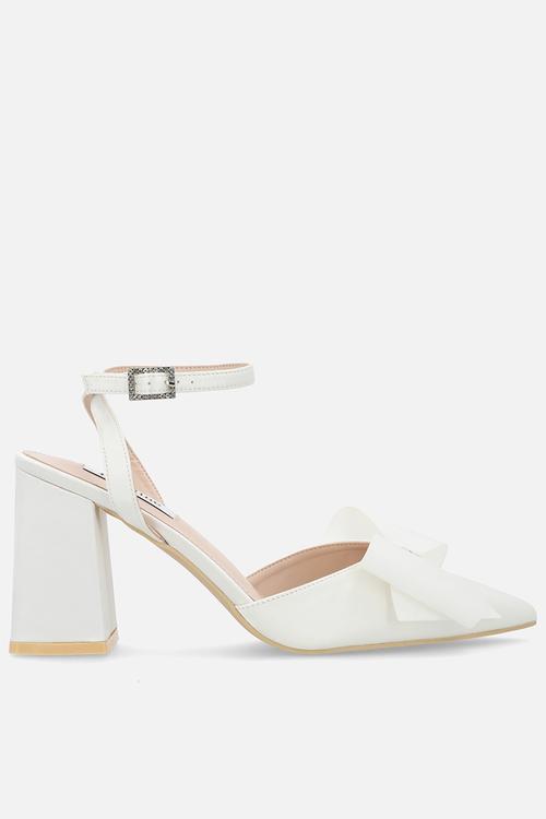 Flavia closed toe block heel ankle strap - ivory satin
