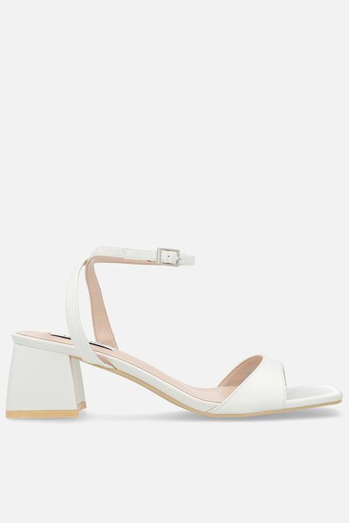 Ammie open toe block heel ankle strap - ivory satin