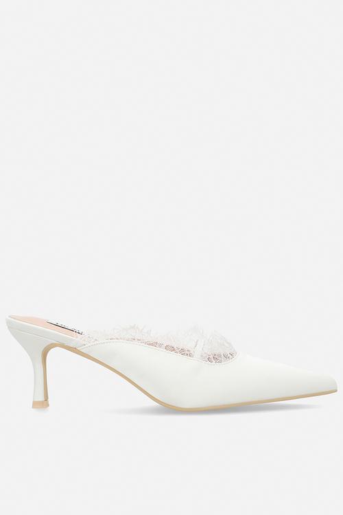 Sabrina closed toe stiletto heel mule - ivory satin