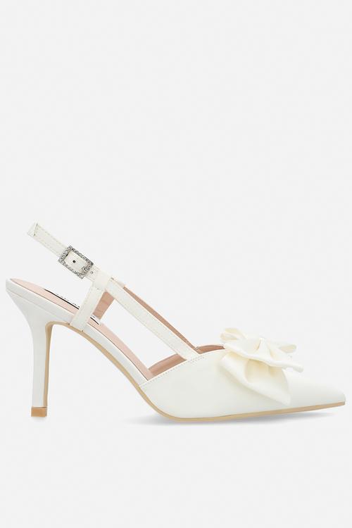 Anica closed toe stiletto heel slingback - ivory satin