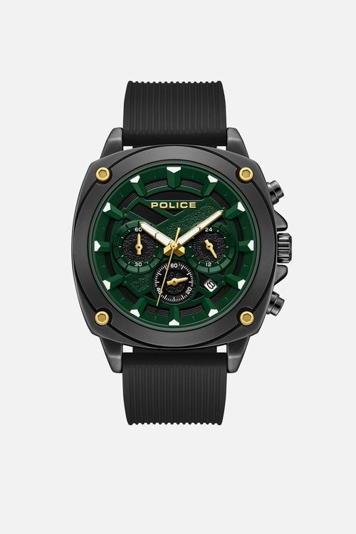 Ip Black Case Green Dial Silicone Strap - Black