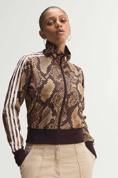 Satin Snake Print Classic Firebird Track Jacket - Beige