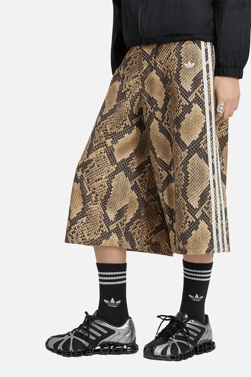 Snake Print Denim Bermuda Shorts - Beige