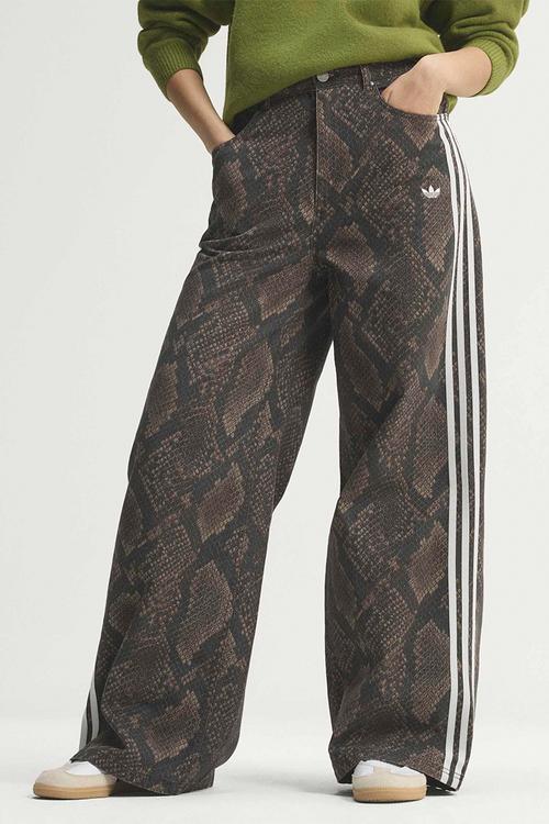 Snake Print Denim Loose Pants - Brown