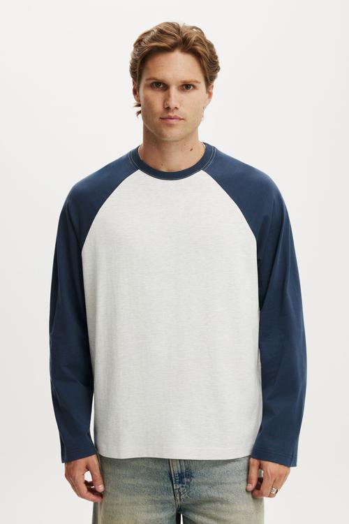 Cropped Fit Long Sleeve - White Marle/Auto Navy