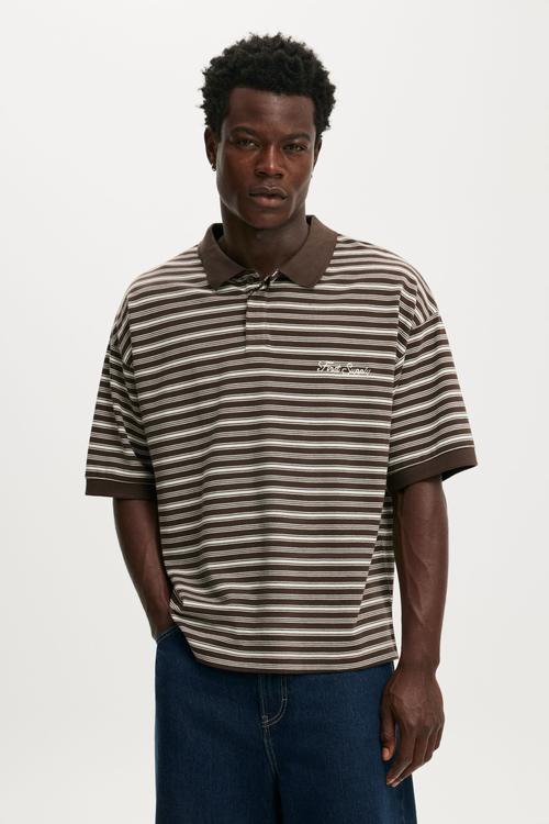 Box Fit Short Sleeve Polo - Chocolate Stripe
