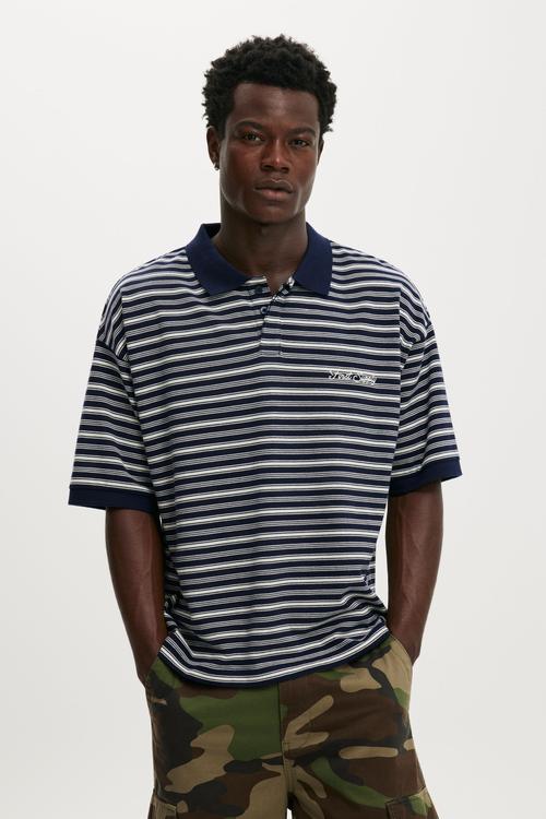Box Fit Short Sleeve Polo - Navy Stripe