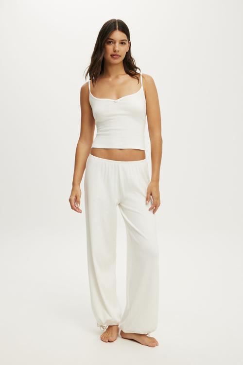 Dreamy soft pointelle wide leg pant - coconut milk