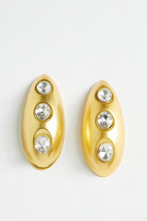 Louisa Diamante Encrusted Teardrop Stud Earrings-Gold