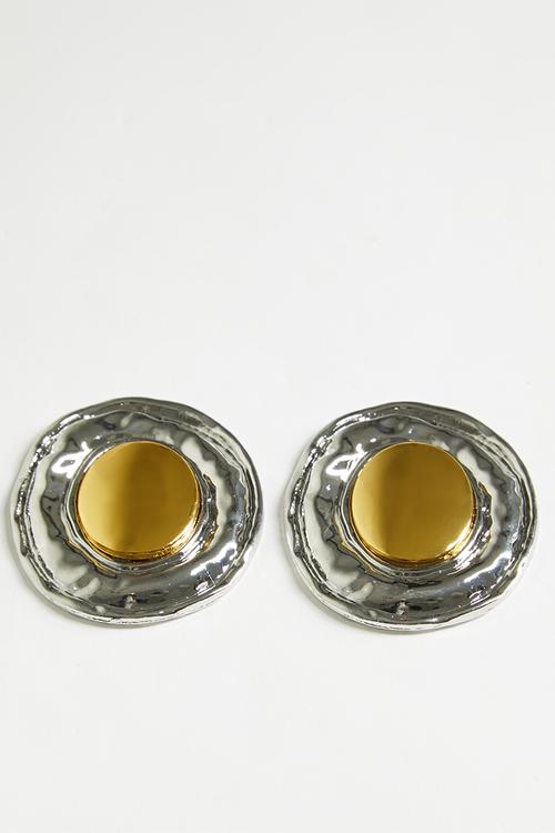 Lucienne Two Tone Sphere Earrings-Silver/Gold