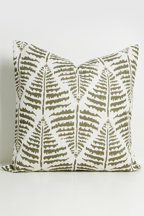 Fern Cushion Cover - Olive Green & Ecru