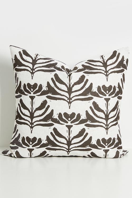 Graphic Floral Cushion Cover - Brown & Ecru