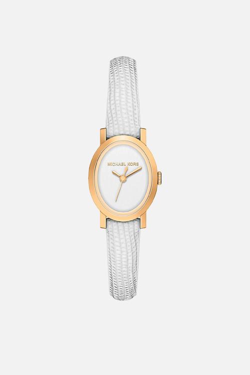 Michael Kors Maude Three-Hand White Leather Watch MK7586 - Silver/Gold