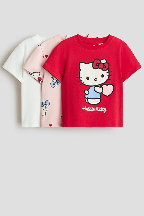 3-pack printed jersey tops - light pink/hello kitty