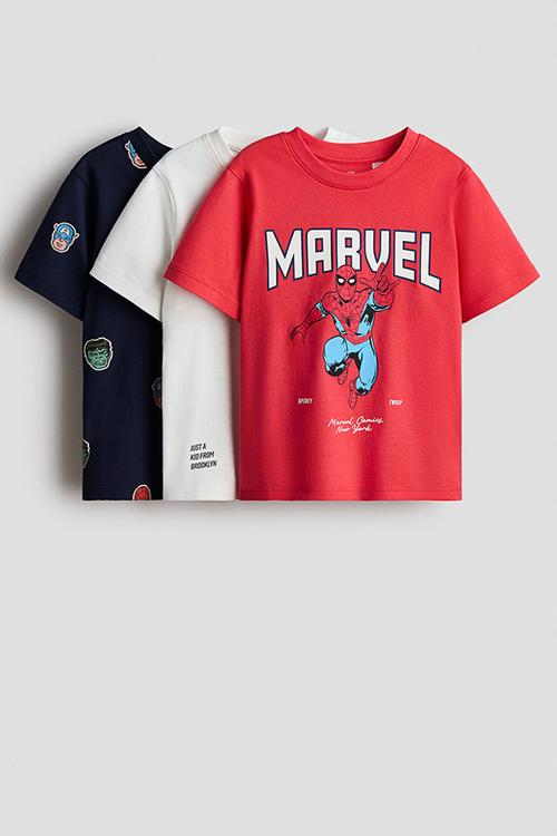 3-pack printed t-shirts - red/marvel comics