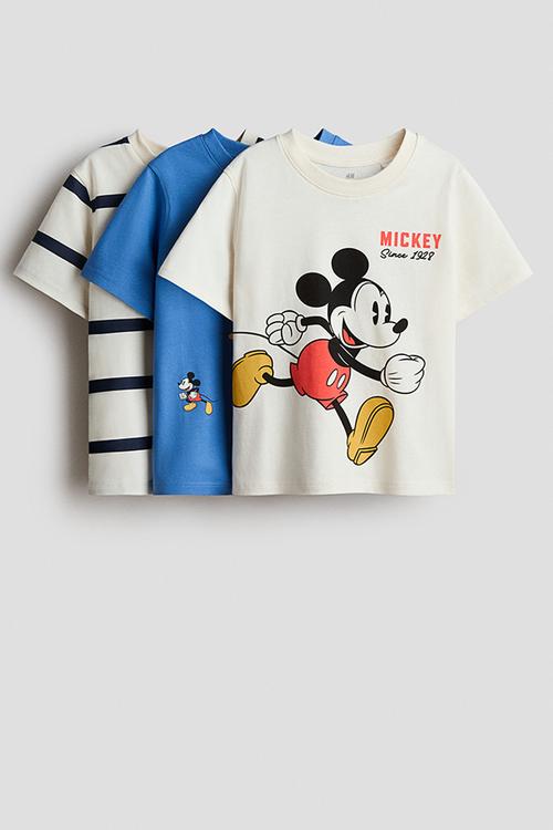 3-pack printed t-shirts - cream/mickey mouse