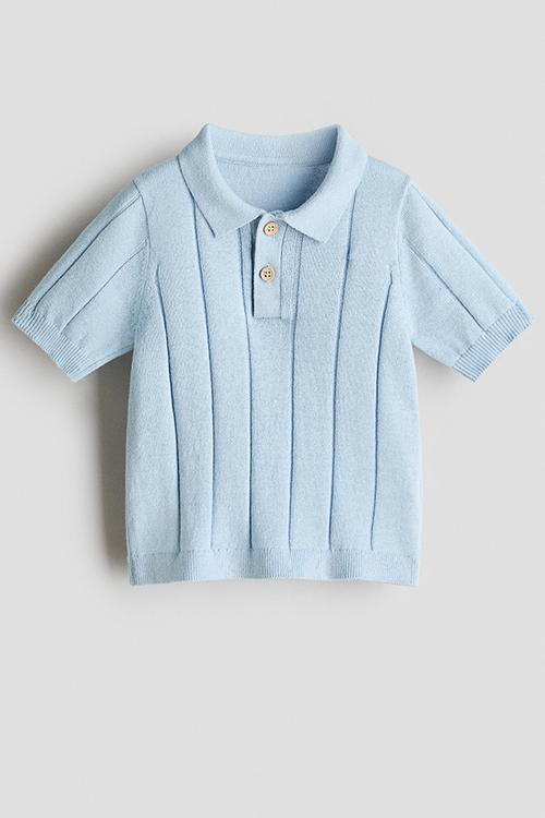 Knitted polo shirt - light blue