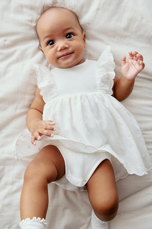 Frill-trimmed bodysuit dress - white