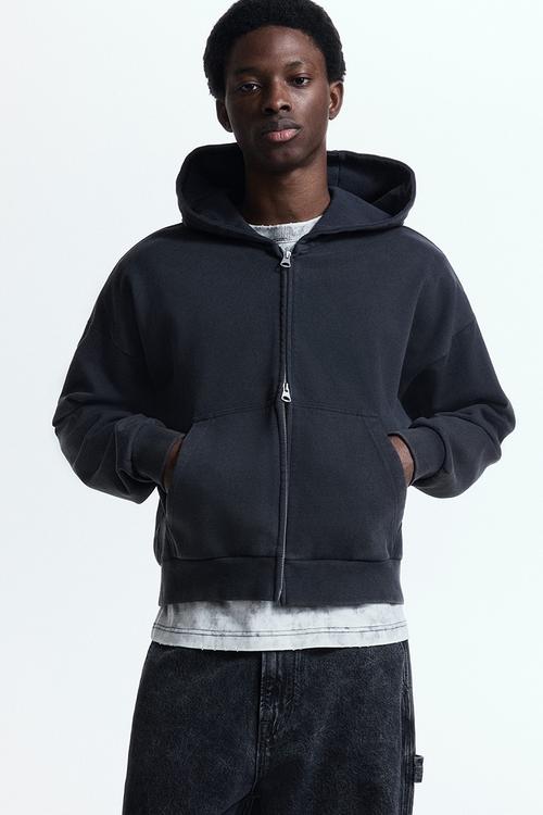 Oversized fit zip-through hoodie - dark grey