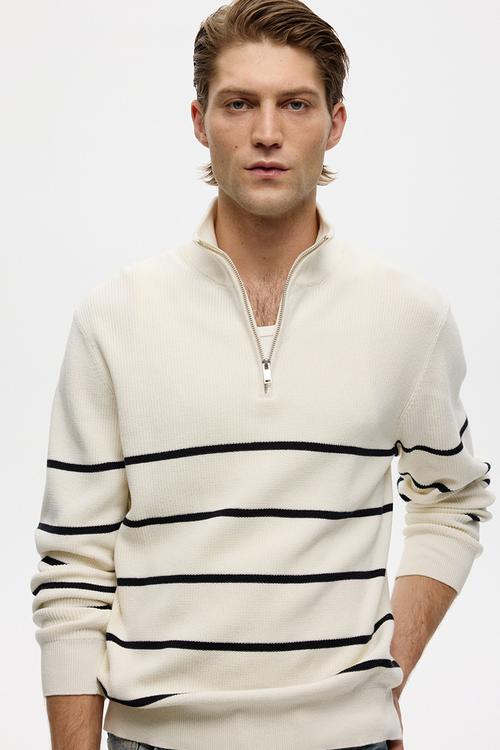 Regular fit zip-top jumper - cream/striped