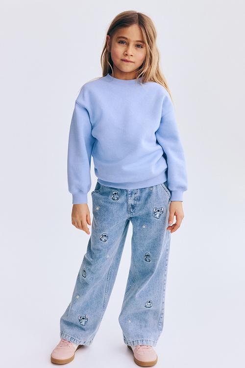 Motif-detail wide leg jeans - denim blue/lilo & stitch