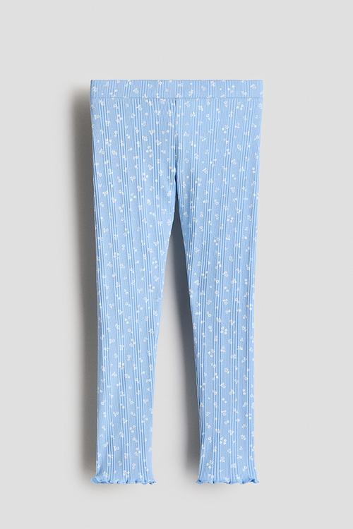 Ribbed cotton leggings - blue/floral