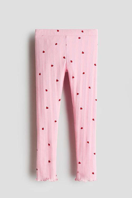 Ribbed cotton leggings - pink/ladybirds