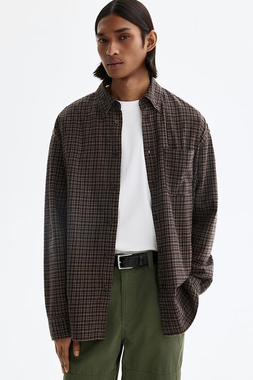 Relaxed fit cotton shirt - brown/checked