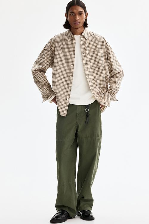 Relaxed fit cotton shirt - beige/checked