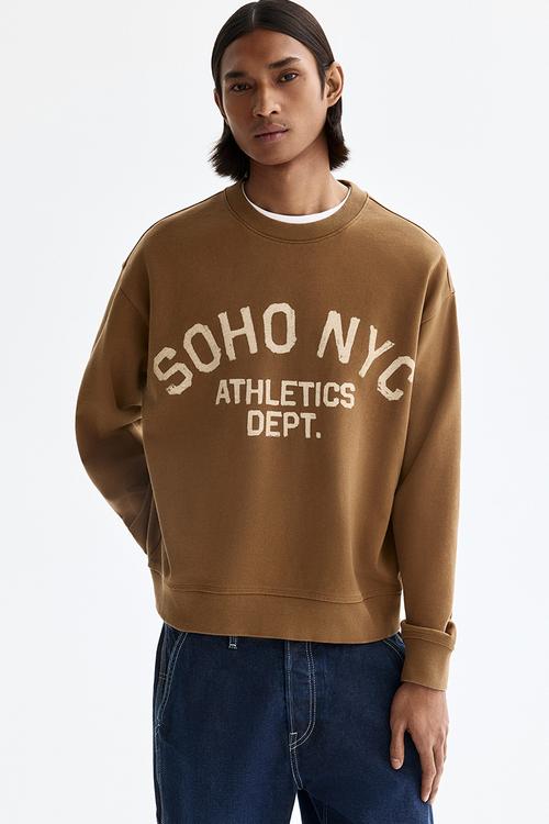 Loose fit printed sweatshirt - dark beige/soho nyc