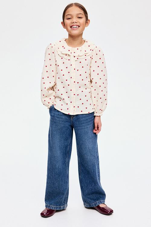 Printed cotton blouse - light beige/hearts