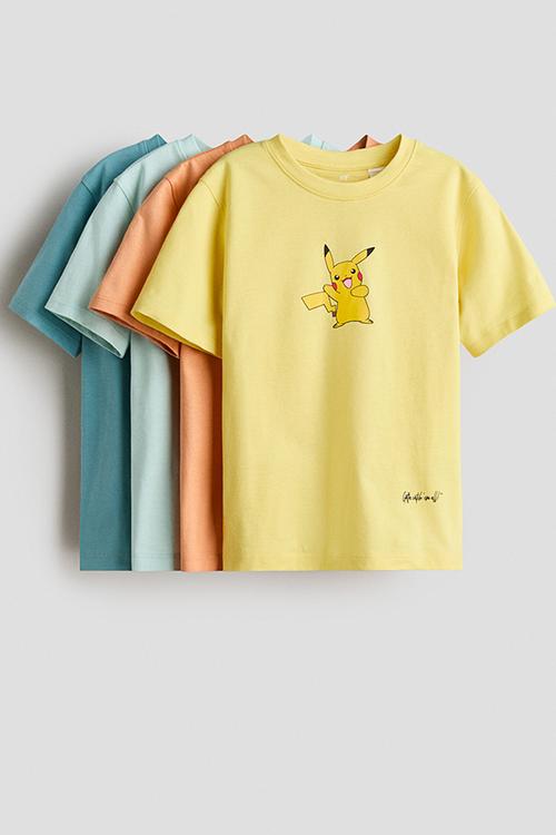 4-pack print-motif t-shirts - yellow/pokémon