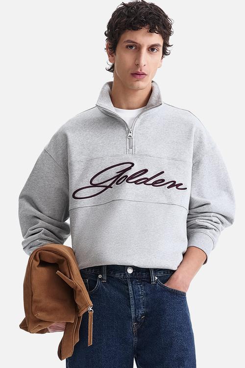 Relaxed fit zip-top sweatshirt - grey marl/golden
