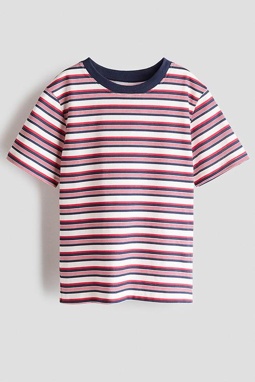 Printed cotton t-shirt - white/striped