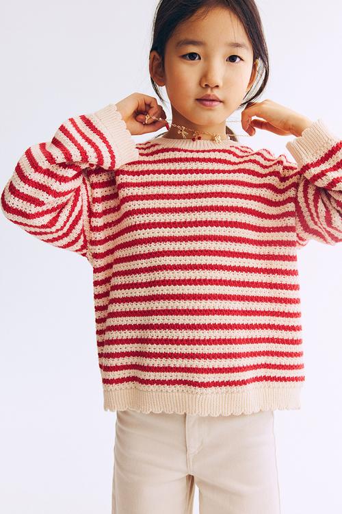 Textured-knit jumper - red/striped