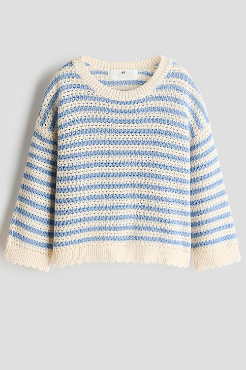 Textured-knit jumper - blue/striped