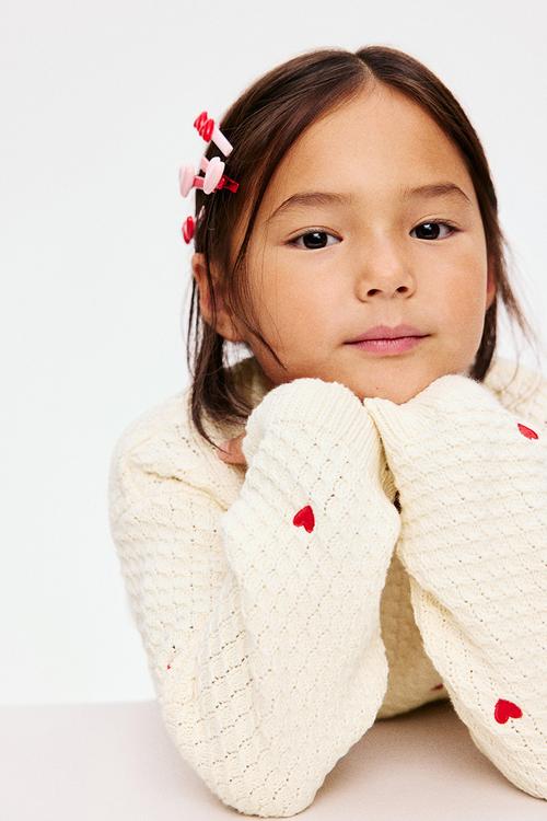 Textured-knit jumper - cream/hearts