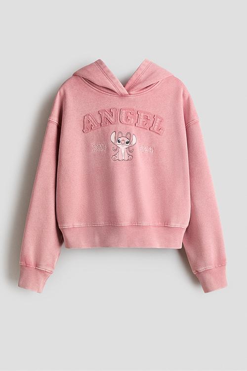 Motif-detail hoodie - dusty pink/lilo & stitch