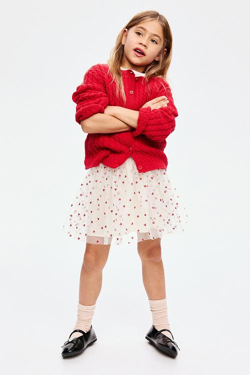 Glittery tulle skirt - white/hearts