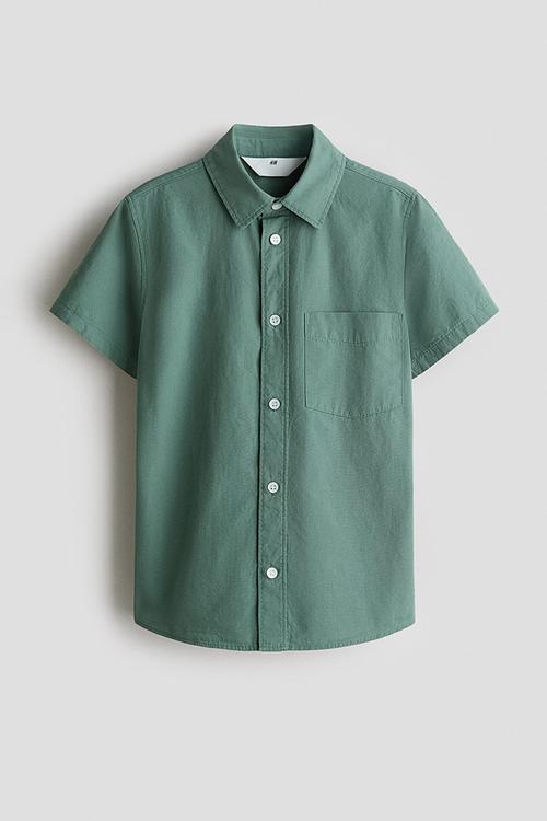 Short-sleeved cotton shirt - dusty green