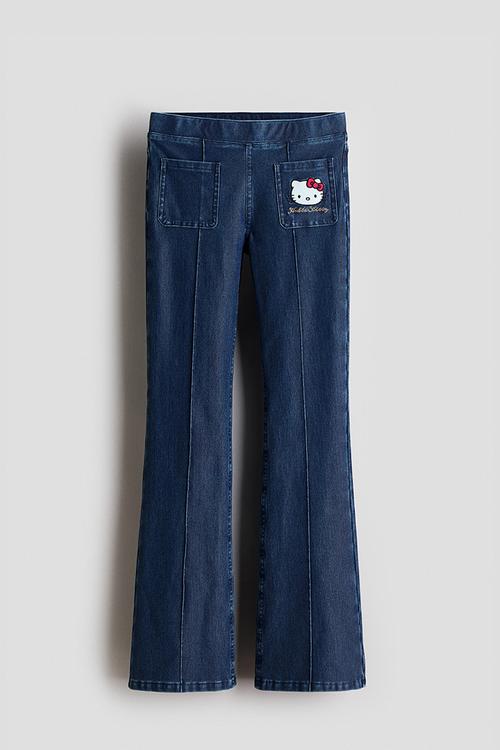 Denim-look flared jeggings - denim blue/hello kitty