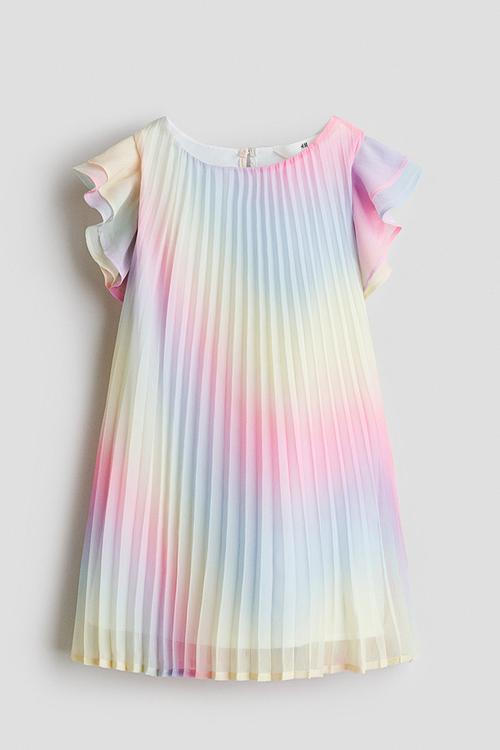 Plisse chiffon dress - pink/rainbow stripes