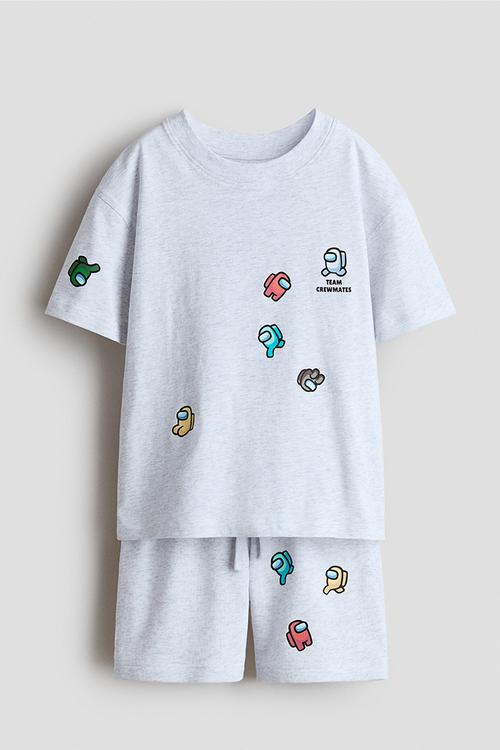 2-Piece printed jersey set - light grey marl/among us