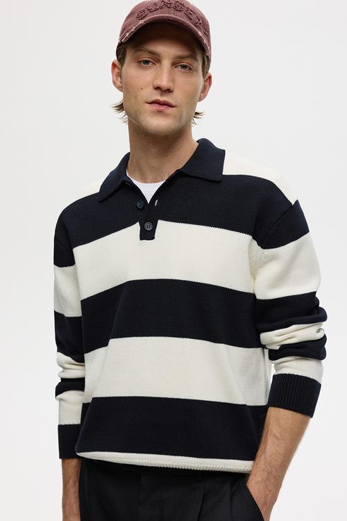 Relaxed fit polo shirt - dark blue/striped