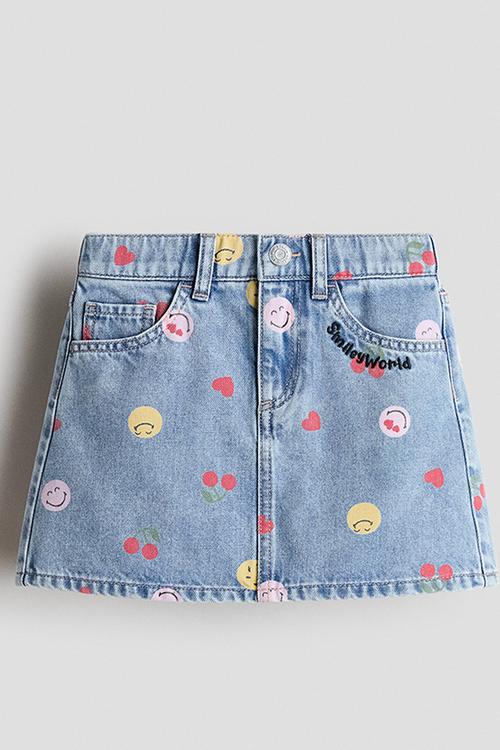 Printed denim skirt - denim blue/smileyworld