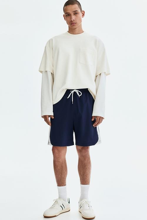 Regular fit track shorts - navy blue/white