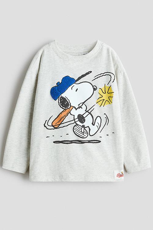Printed long-sleeved T-shirt - light grey marl/snoopy