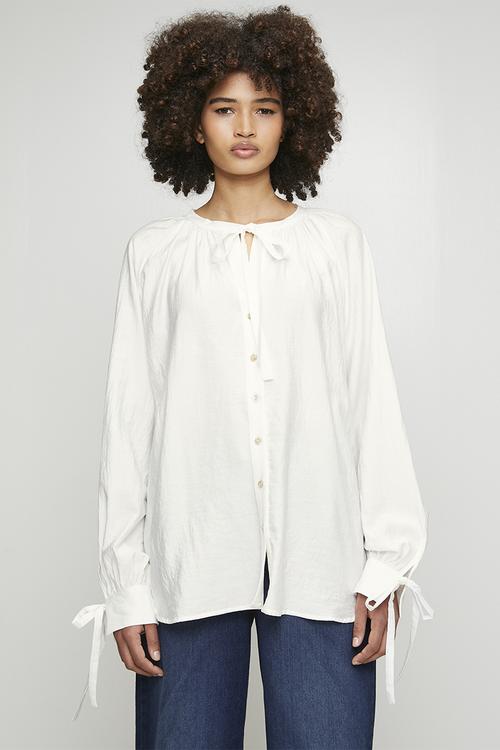 Wmn Giselle Long Sleeve Sheer Tie Blouse - Off White