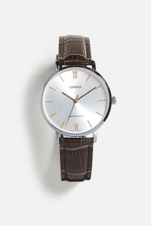 Analog Round Brwn Ltr Silv Dial - Brown