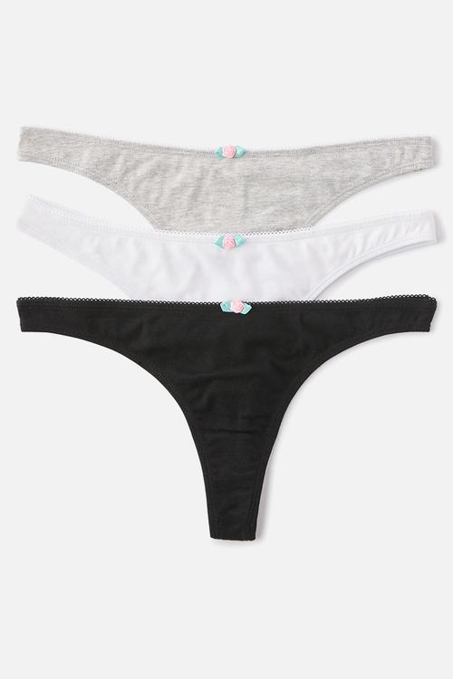 Cotton comfy g-string brief 3 pack - black/white/grey marle